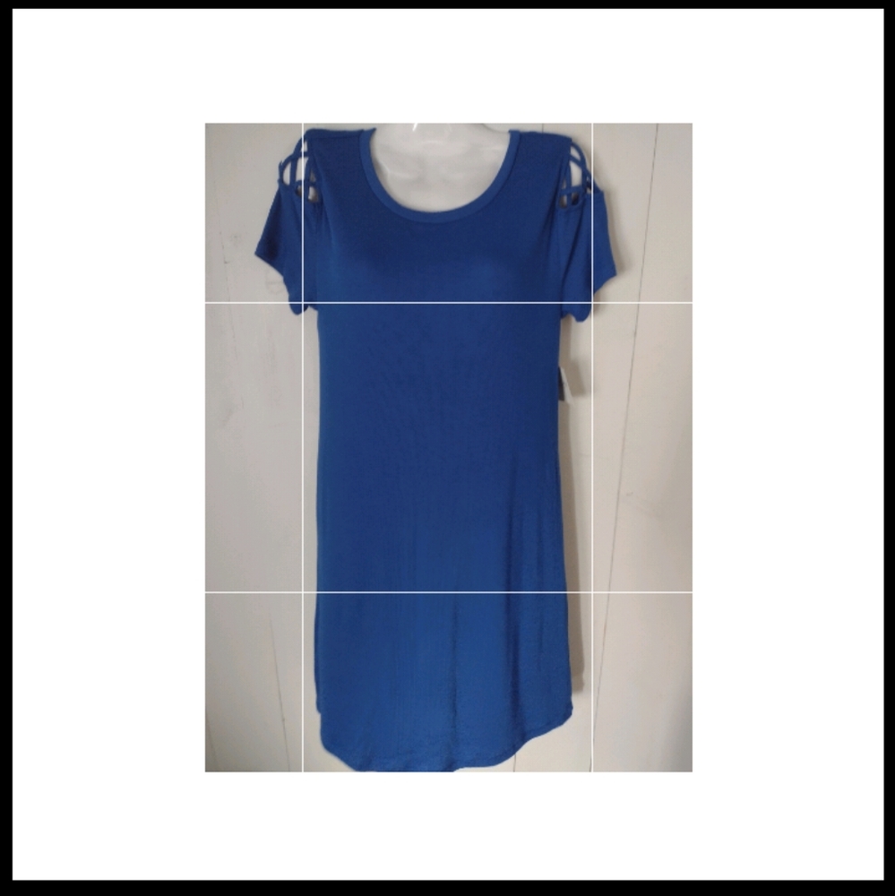 NWT Arizona t-shirt dress Fierce blue cross cross shoulder size small